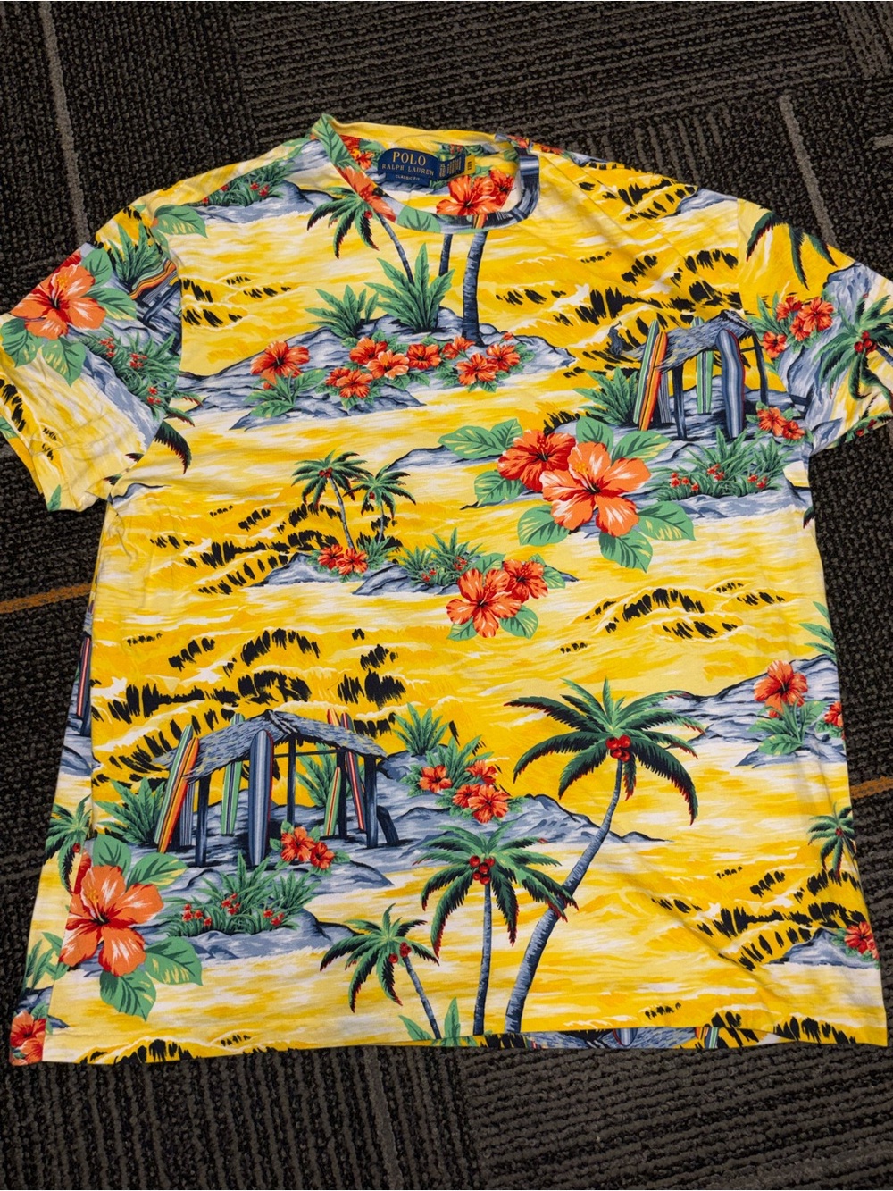 Polo by Ralph Lauren Yellow Tropical Hibiscus Print Short Sleeve Tee